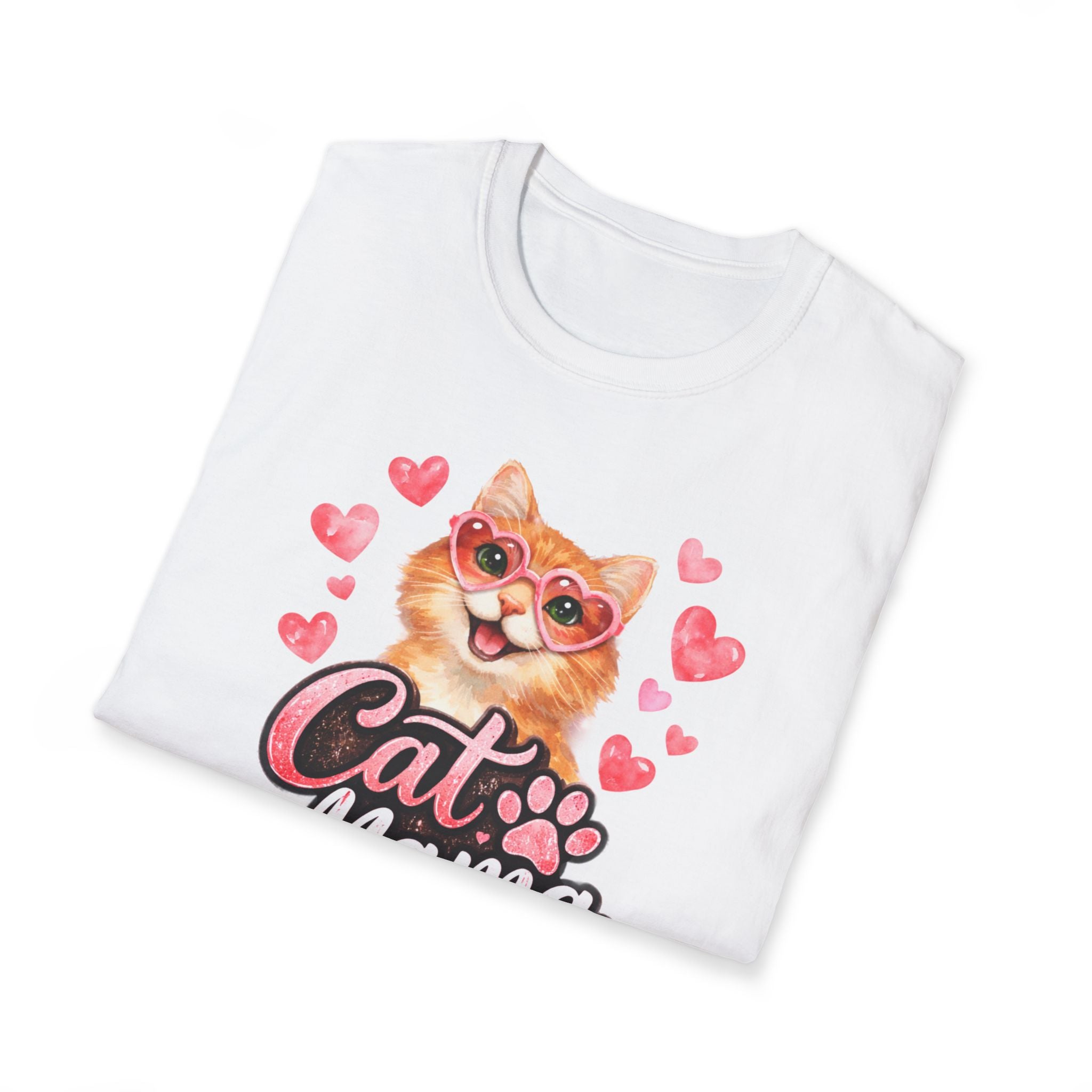 Cat Mama T-Shirt — Cute Cat with Hearts Graphic Tee for Cat Lovers