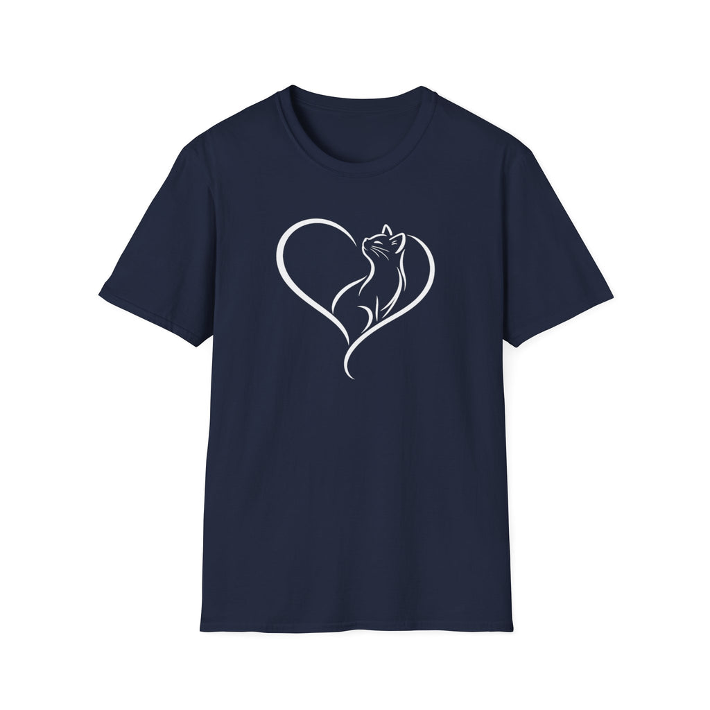 Cat Heart T-Shirt — Minimal Silhouette Cat Lover Tee