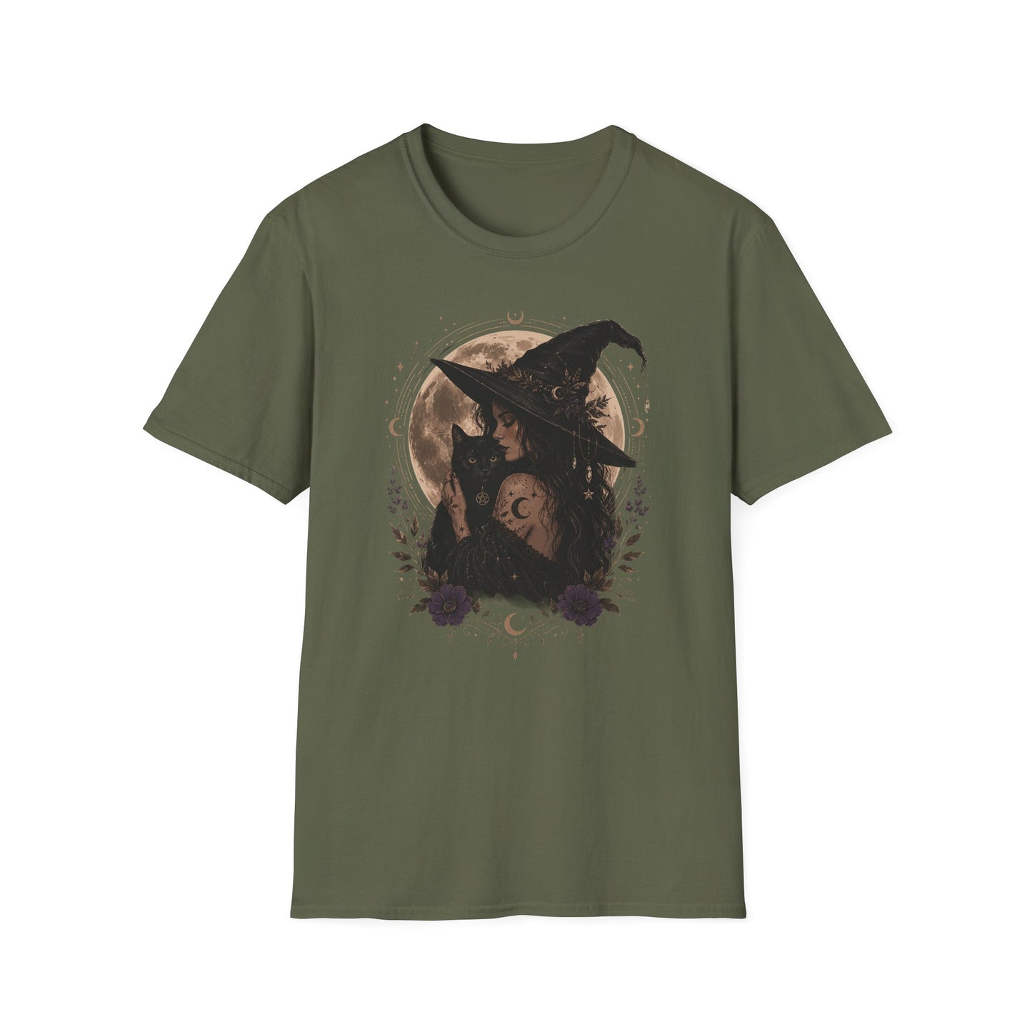 Witch Cat Moon T-Shirt – Gothic Witchcraft Graphic Tee
