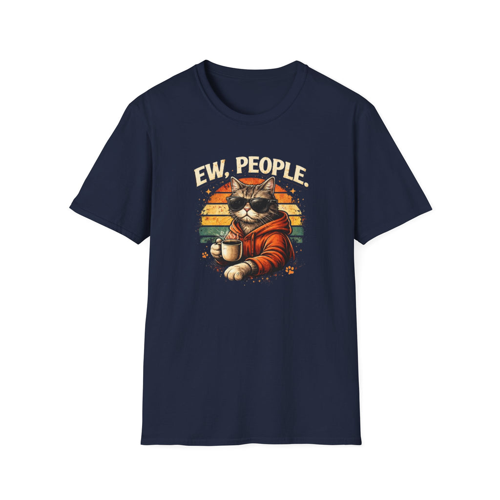 Cat Coffee Vintage T-Shirt — "Ew, People" Retro Cat with Mug Graphic