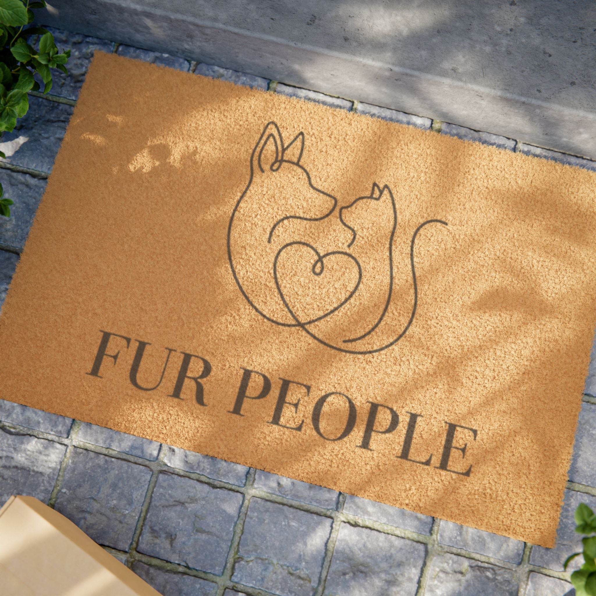 Doormat — 'Fur People' Pet Welcome Mat with Cat & Dog Heart Design