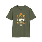 Live Love Meow T-Shirt — Cute Cat Paw Graphic Tee for Cat Lovers