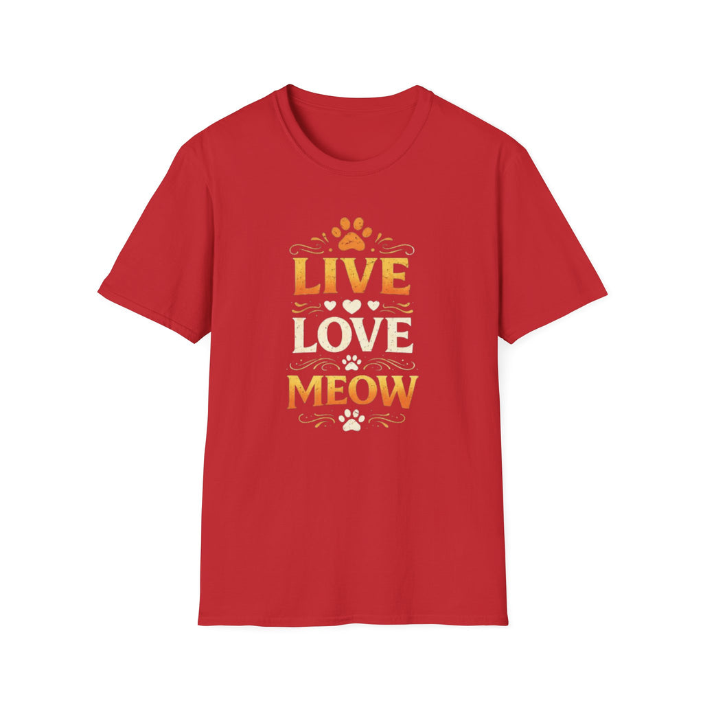 Live Love Meow T-Shirt — Cute Cat Paw Graphic Tee for Cat Lovers