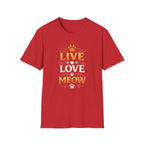 Live Love Meow T-Shirt — Cute Cat Paw Graphic Tee for Cat Lovers