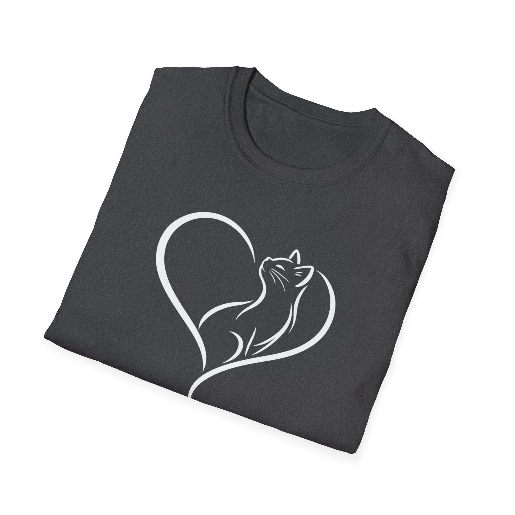 Cat Heart T-Shirt — Minimal Silhouette Cat Lover Tee