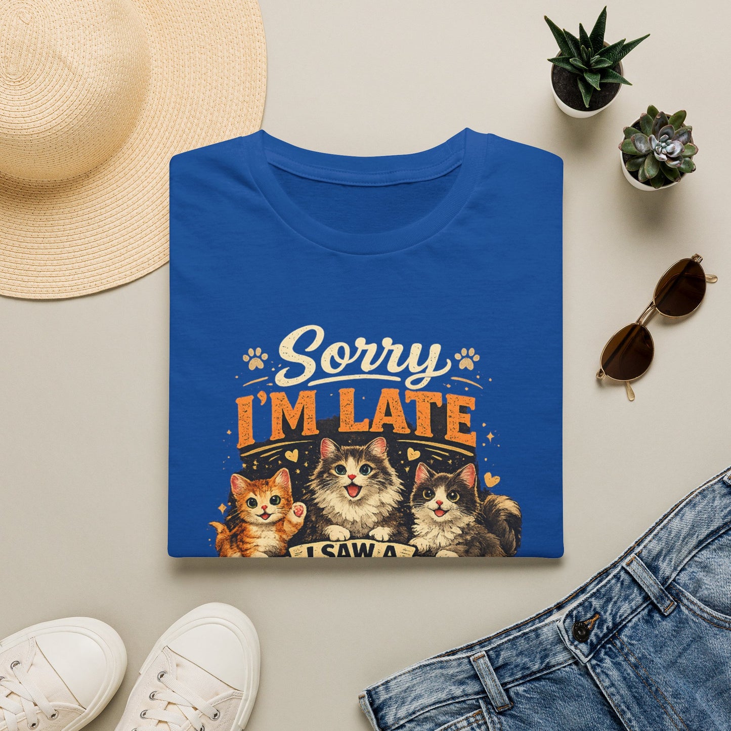 Sorry I'm Late I Saw A Cat T-Shirt — Cute Cat Lover Graphic Tee
