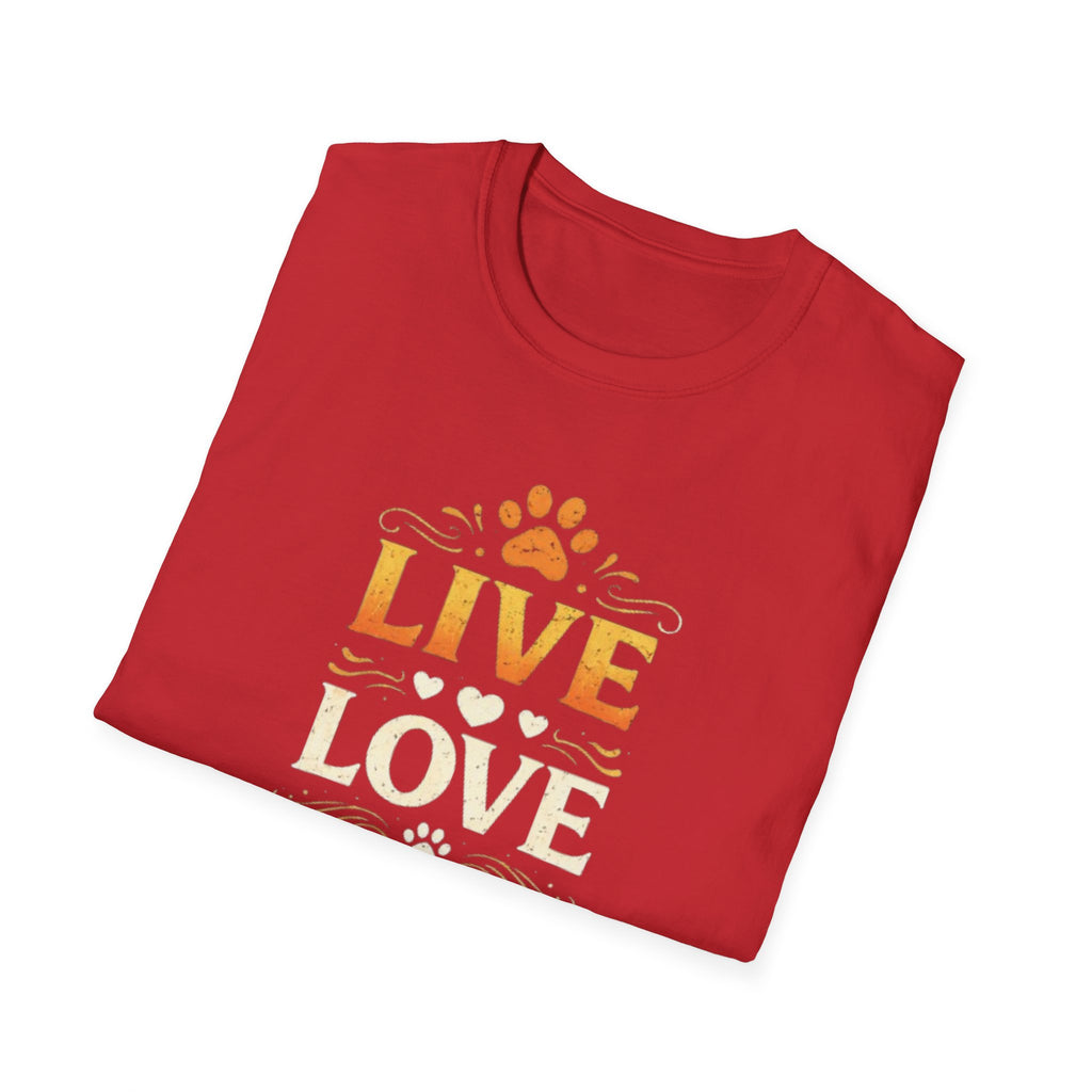 Live Love Meow T-Shirt — Cute Cat Paw Graphic Tee for Cat Lovers