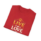 Live Love Meow T-Shirt — Cute Cat Paw Graphic Tee for Cat Lovers