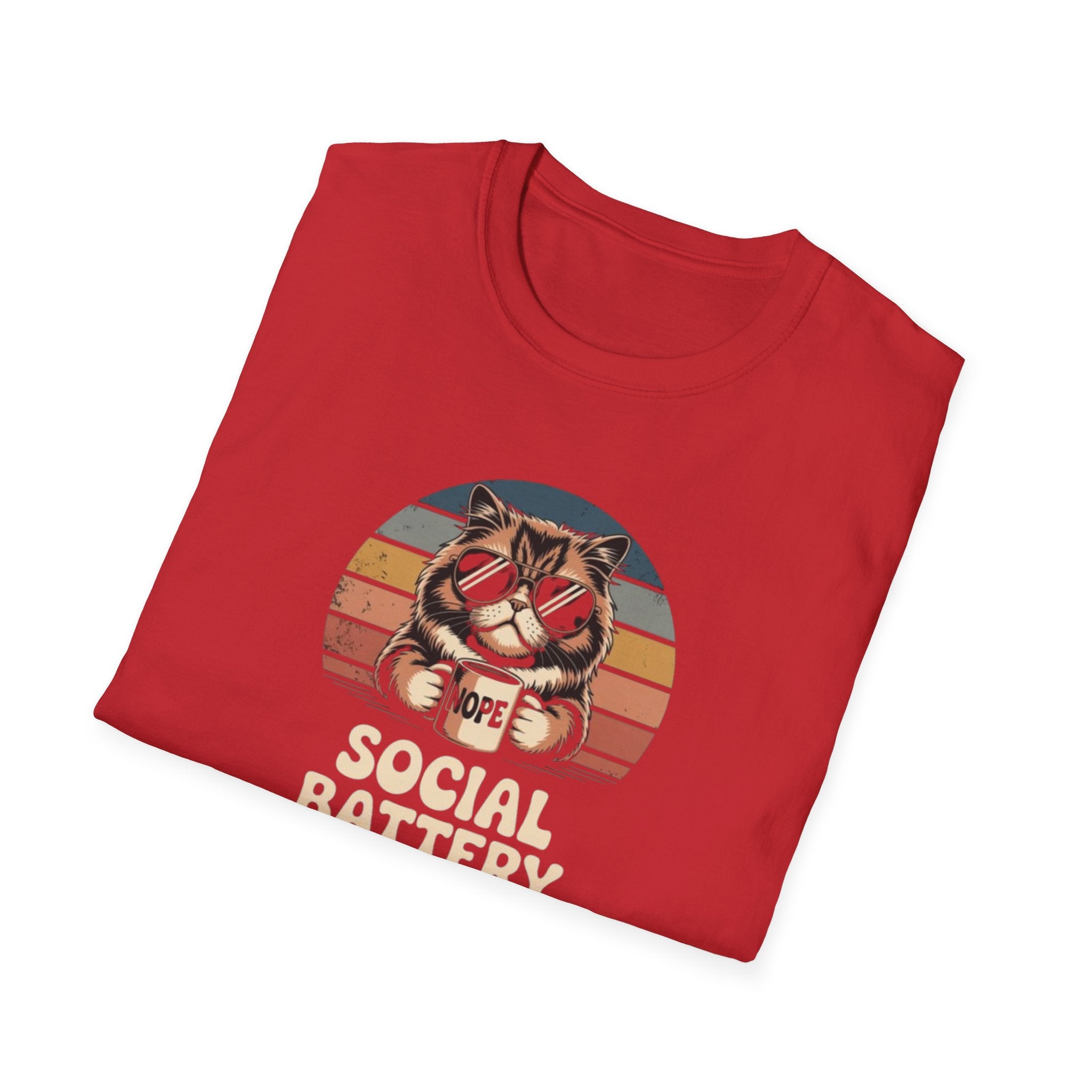 Social Battery Low Cat Retro Graphic T-Shirt
