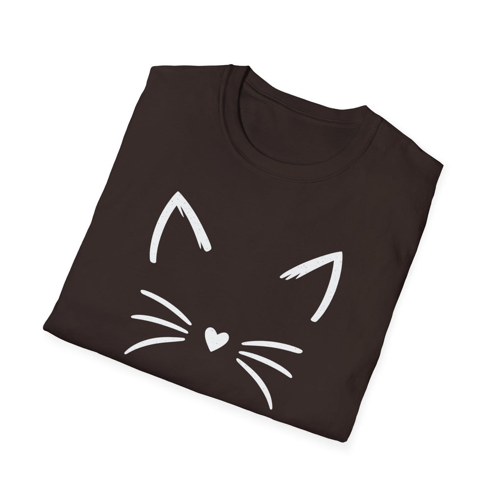 Cat Face Heart Nose T-Shirt — Cute Minimal Graphic Tee for Cat Lovers