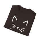 Cat Face Heart Nose T-Shirt — Cute Minimal Graphic Tee for Cat Lovers