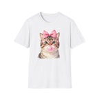 Cute Cat T-Shirt — Kitty with Glasses, Pink Bow & Bubblegum
