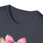 Cute Cat T-Shirt — Kitty with Glasses, Pink Bow & Bubblegum