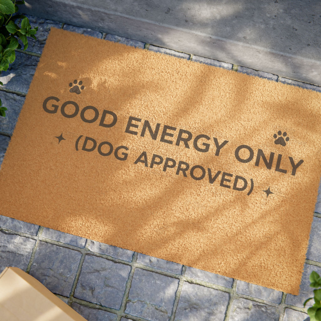 Good Energy Only (Dog Approved) Doormat — Funny Paw Print Welcome Mat for Dog Lovers