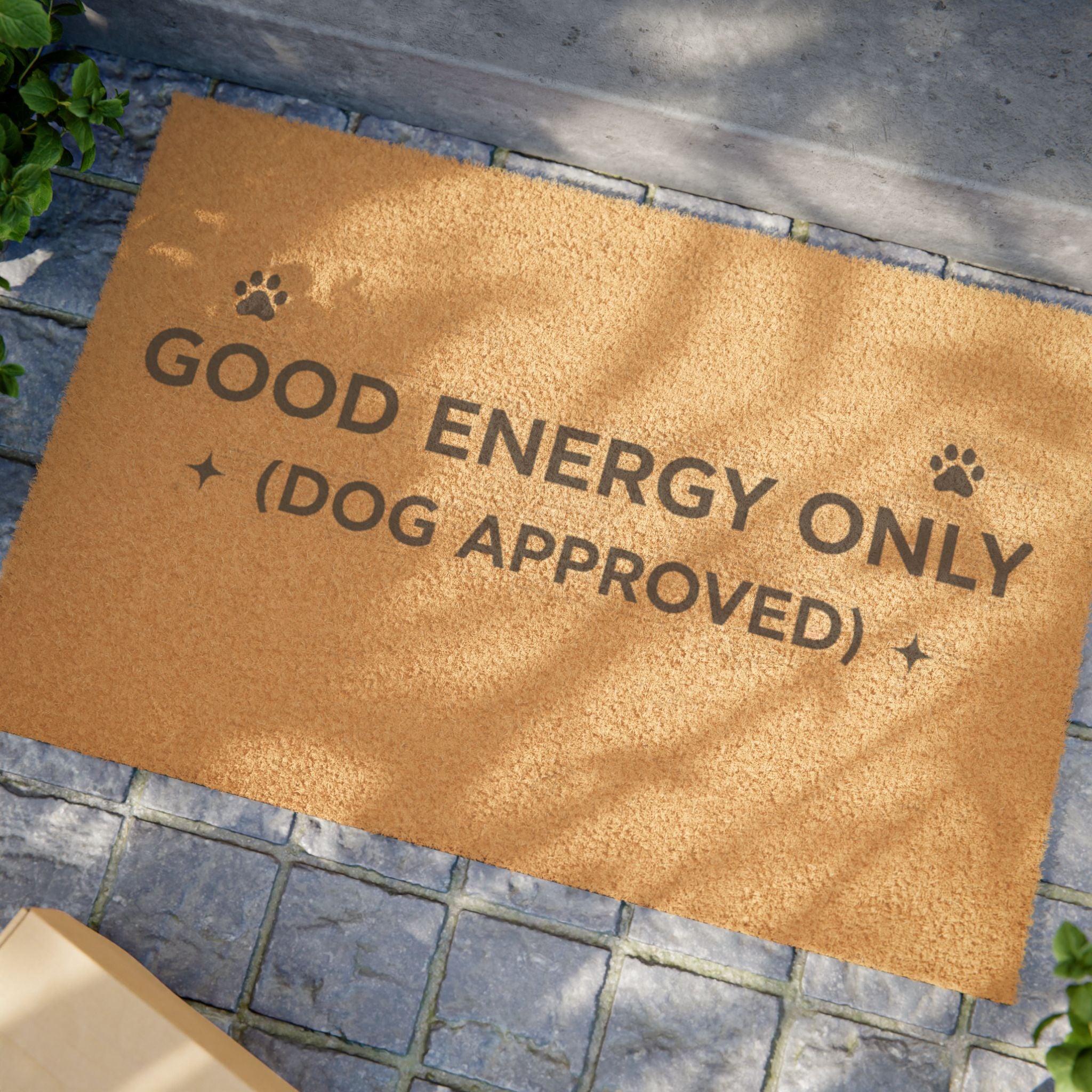 Good Energy Only (Dog Approved) Doormat — Funny Paw Print Welcome Mat for Dog Lovers