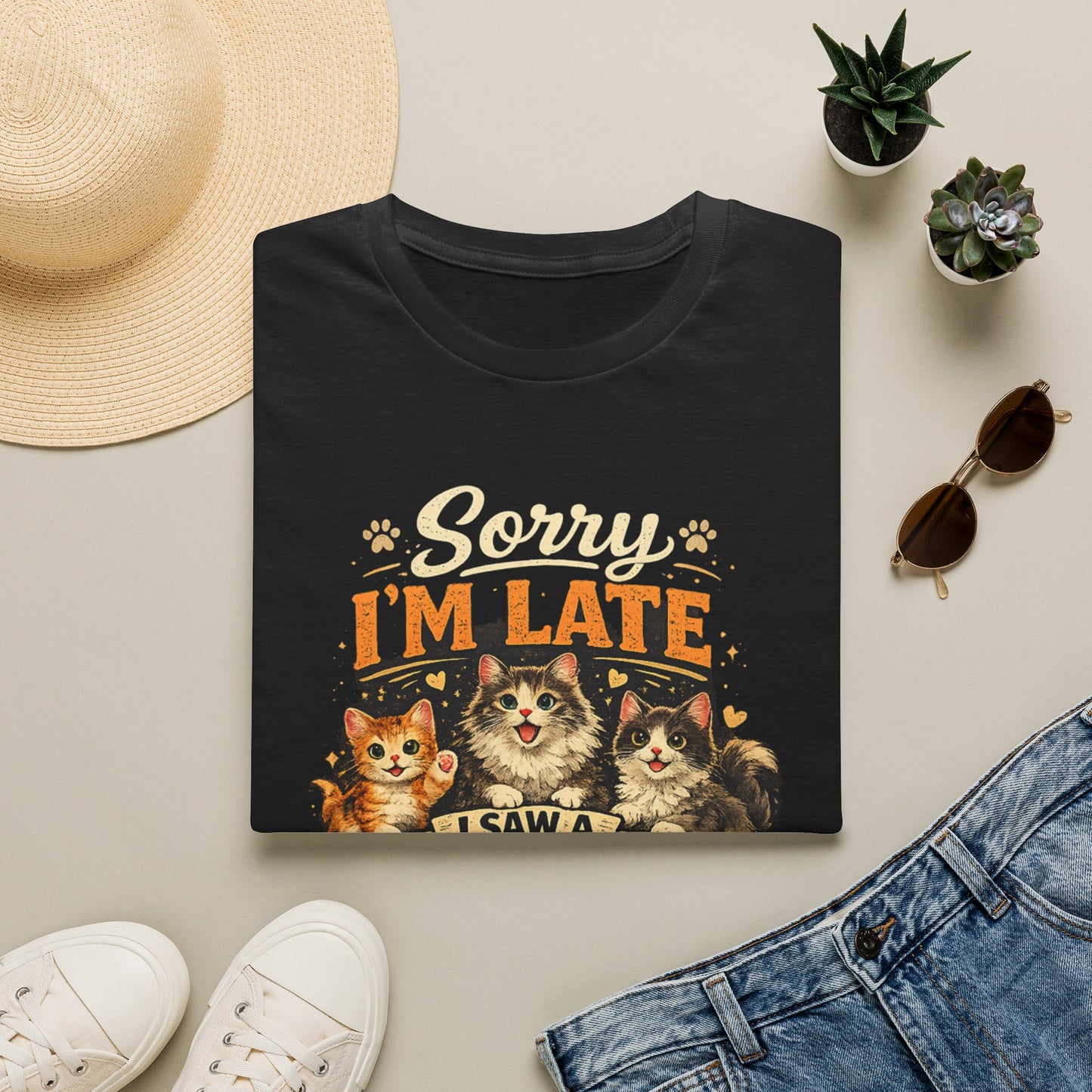 Sorry I'm Late I Saw A Cat T-Shirt — Cute Cat Lover Graphic Tee