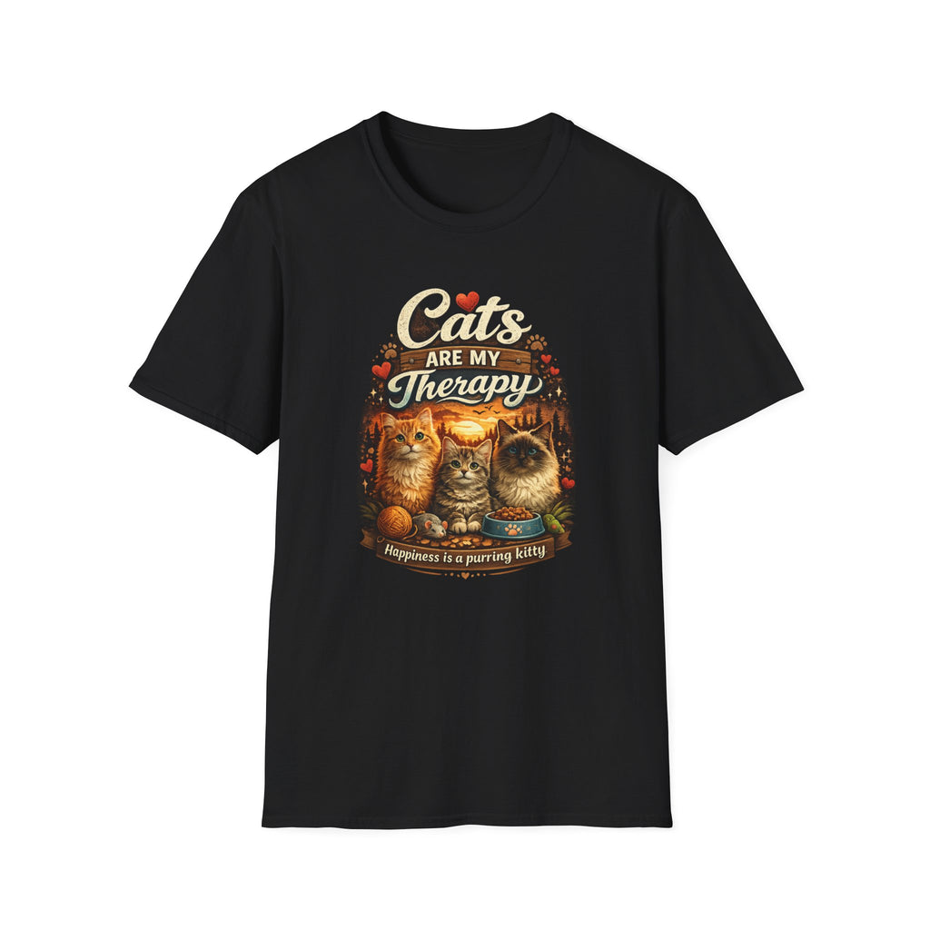 Cats Are My Therapy T-Shirt — Vintage Cozy Cat Lover Tee