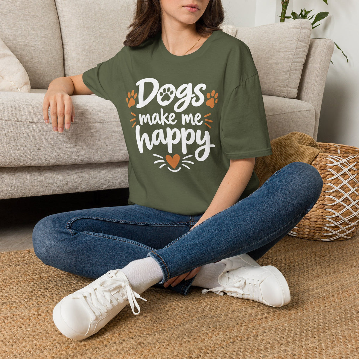 Dogs Make Me Happy T-Shirt — Cute Paw Print Dog Lover Tee
