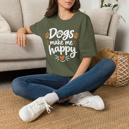 Dogs Make Me Happy T-Shirt — Cute Paw Print Dog Lover Tee