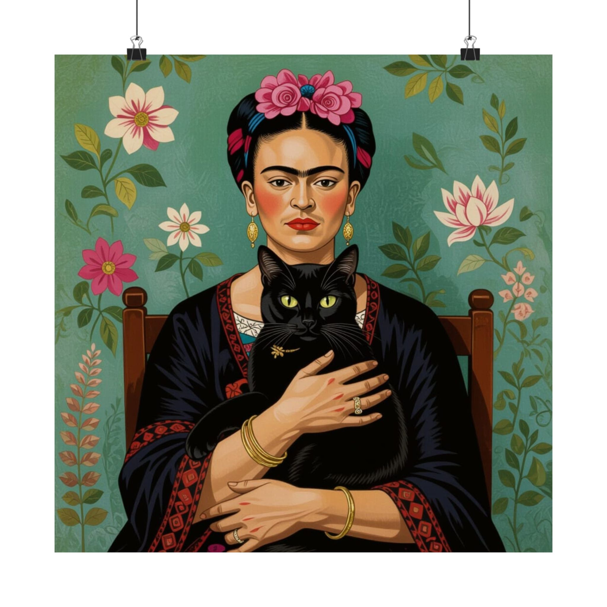 Frida Cat Portrait Poster — Matte Vertical Art Print