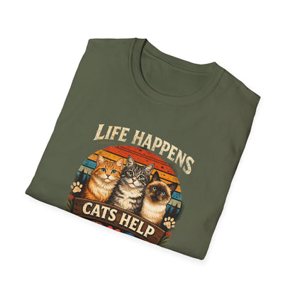 Life Happens Cats Help T-Shirt — Vintage Cat Lover Tee