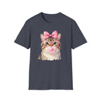 Cute Cat T-Shirt — Kitty with Glasses, Pink Bow & Bubblegum