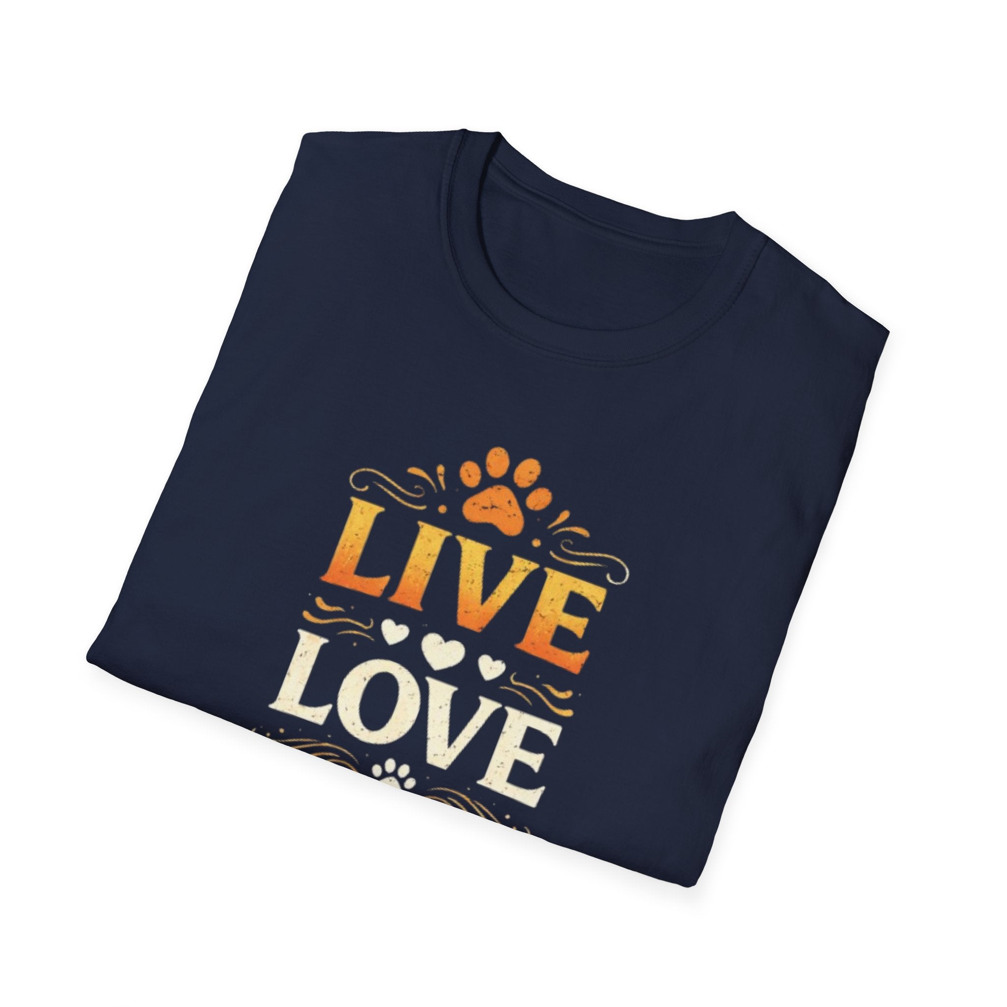Live Love Meow T-Shirt — Cute Cat Paw Graphic Tee for Cat Lovers