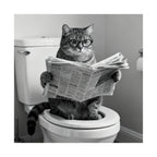 Digital download Cat Bathroom Poster – Funny Cat Reading Newspaper Wall Art, Quirky Black & White Matte Vertical Print