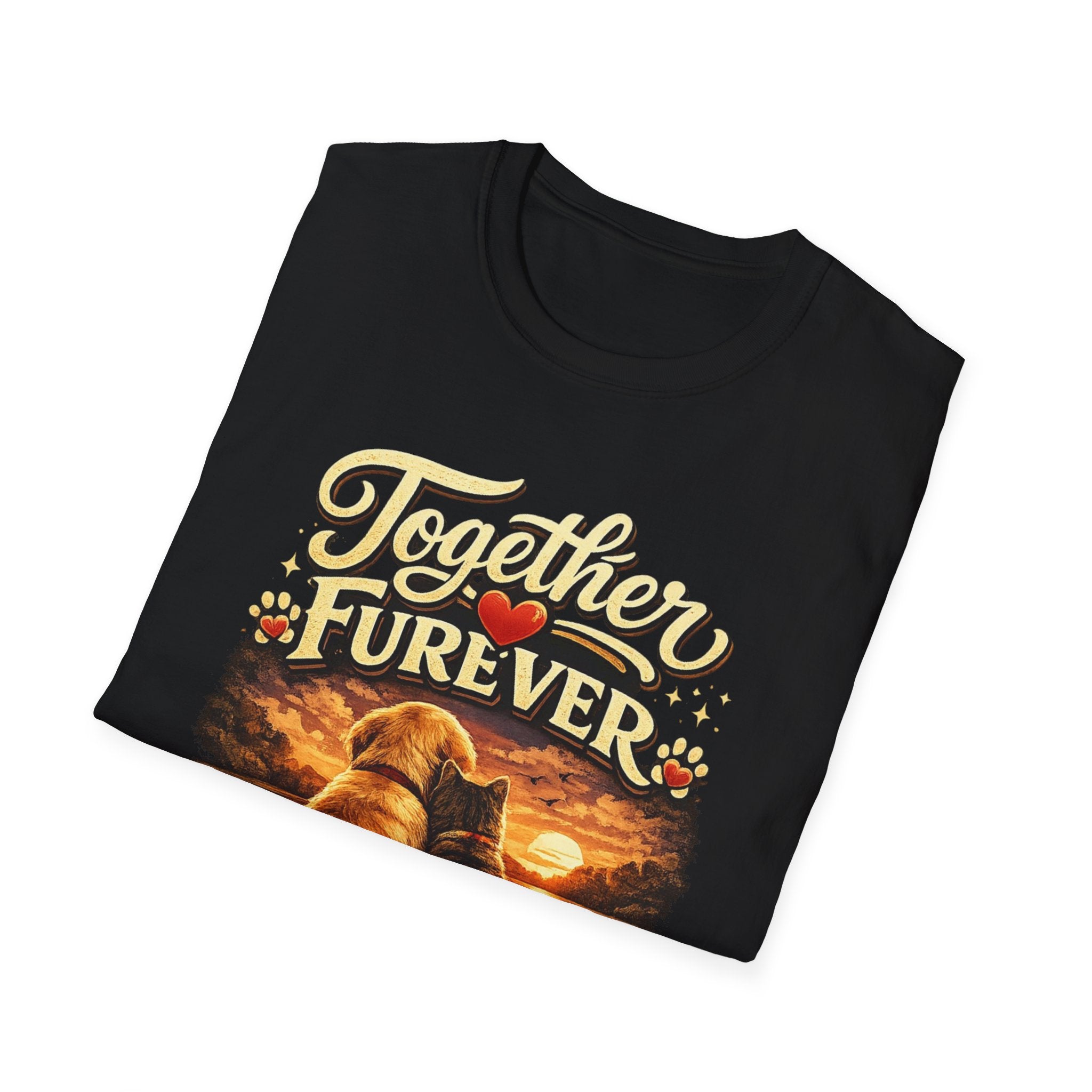 T-Shirt — "Together Furever" Dog and cat Sunset Graphic Tee