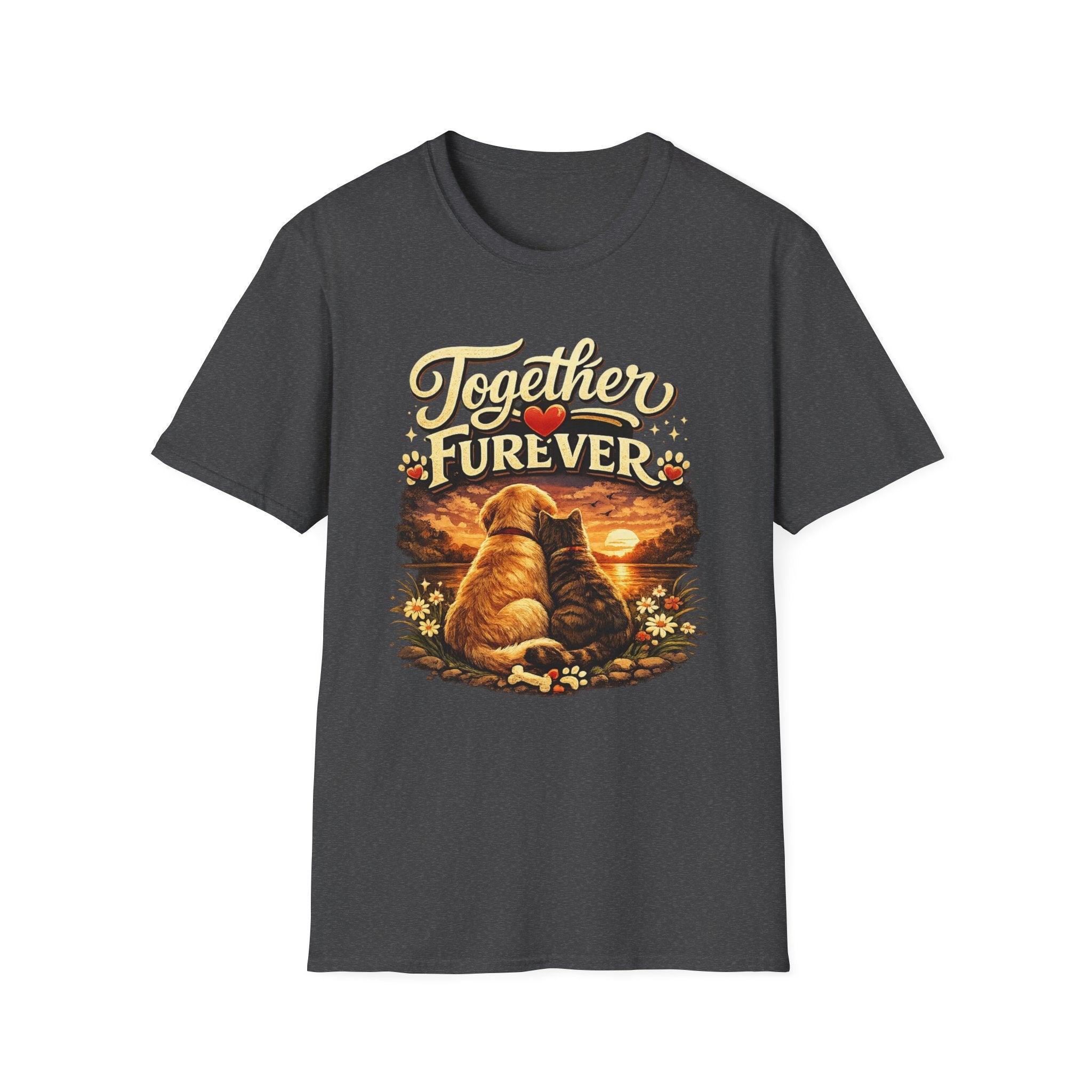 T-Shirt — "Together Furever" Dog and cat Sunset Graphic Tee