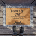 Doormat — "Beware of Cat: Professional Judger" Funny Cat Welcome Mat