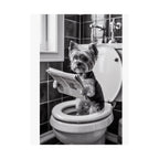 Funny Yorkie Bathroom Poster — Black & White Matte Vertical Dog Wall Art