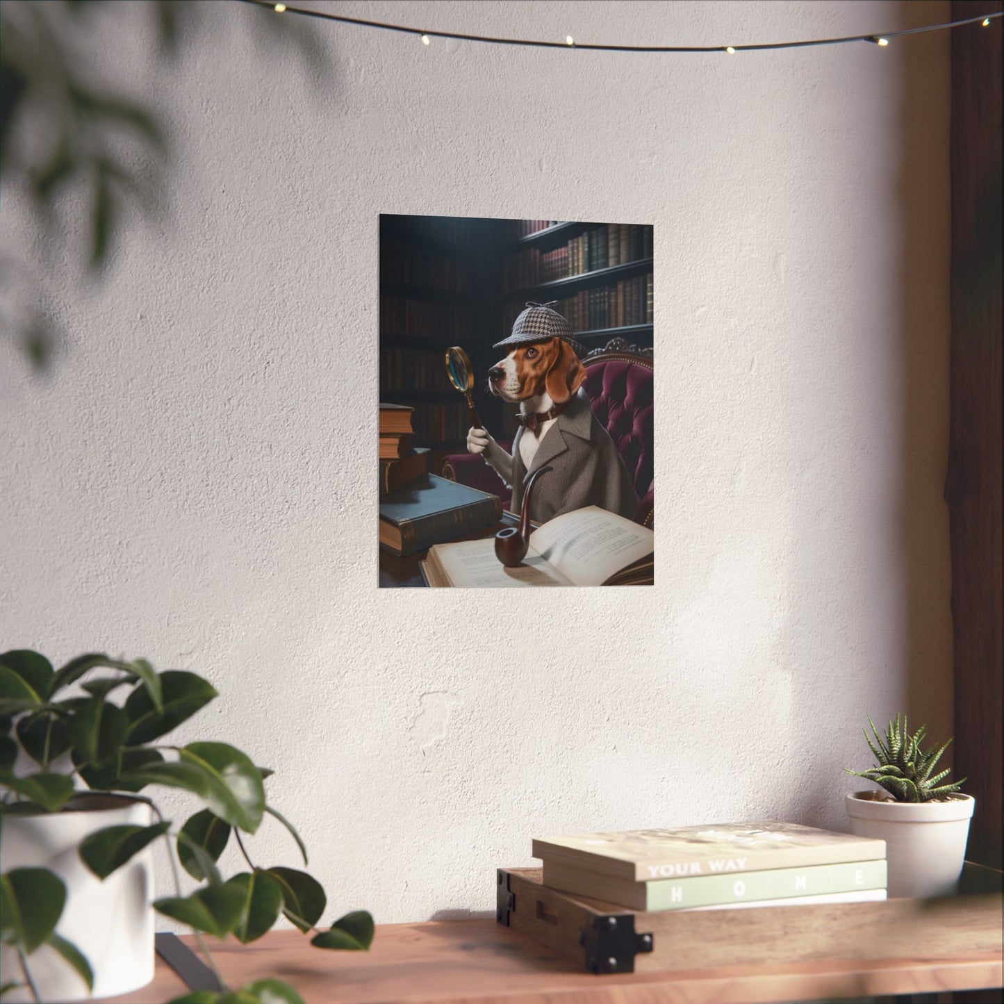 Detective Beagle Matte Poster — Vintage Library Dog Wall Art