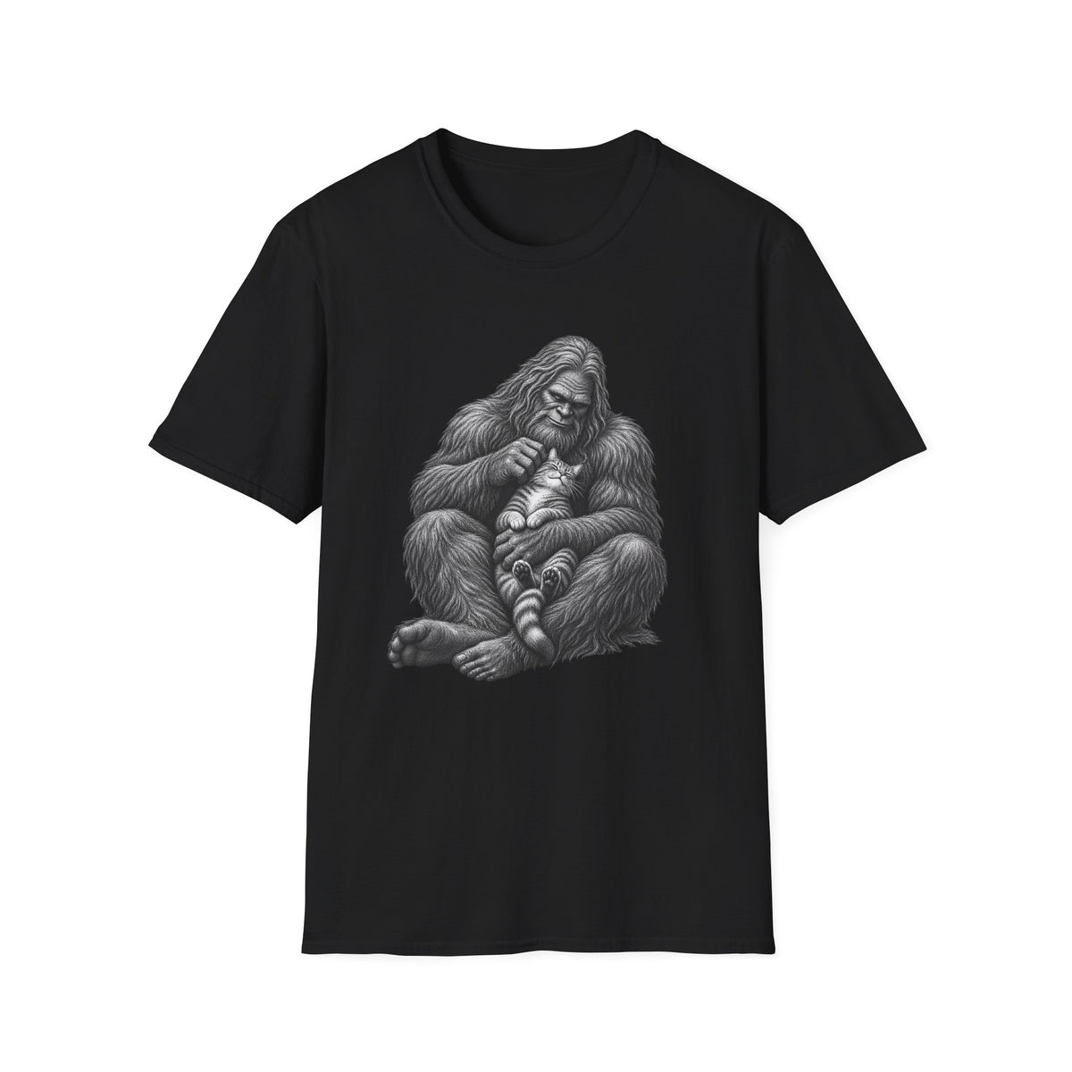 Bigfoot & Kitten T-Shirt — Cute Sasquatch Holding Cat Graphic Tee