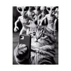 Funny Cat Selfie Poster — Matte Vertical Wall Art with Alien Photobomb