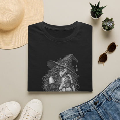 Witch and Cat Graphic T-Shirt — Cozy Gothic Halloween Tee