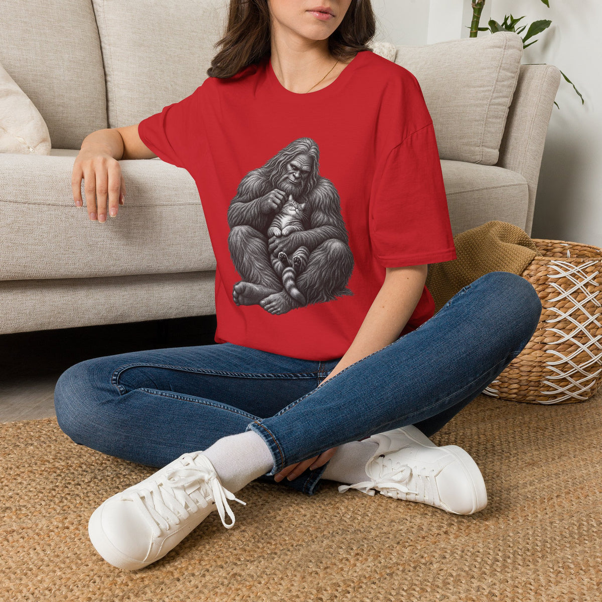 Bigfoot & Kitten T-Shirt — Cute Sasquatch Holding Cat Graphic Tee