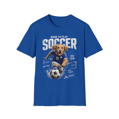 Born to Play Soccer T-Shirt — Golden Retriever Soccer Dog Design