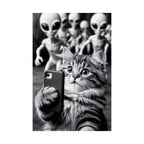 Funny Cat Selfie Poster — Matte Vertical Wall Art with Alien Photobomb