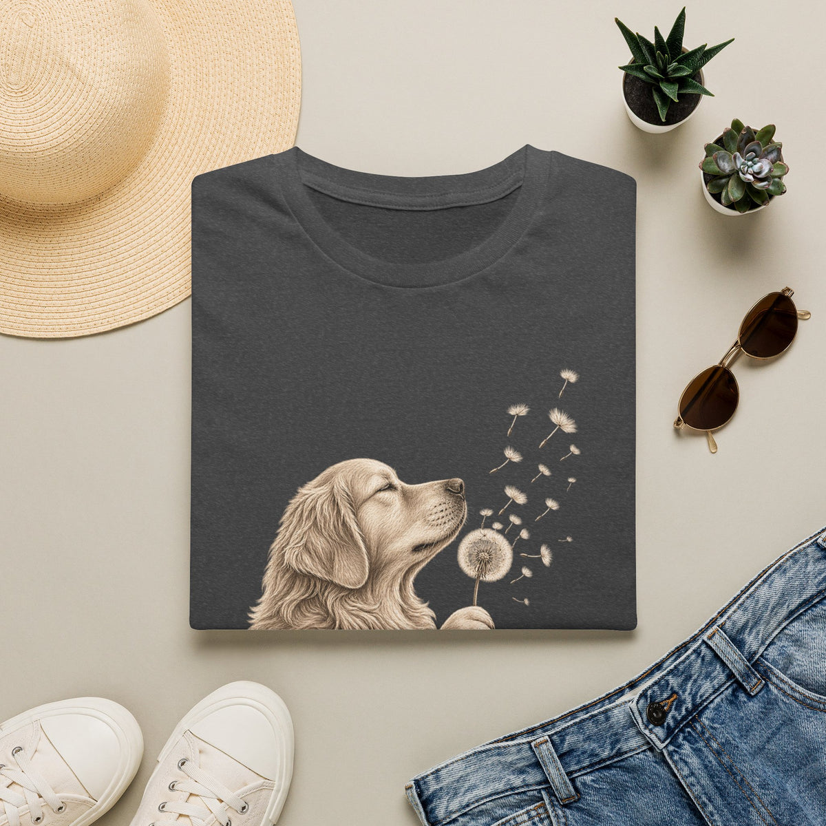 Golden Retriever Dandelion T-Shirt — Cute Dog Floral Tee