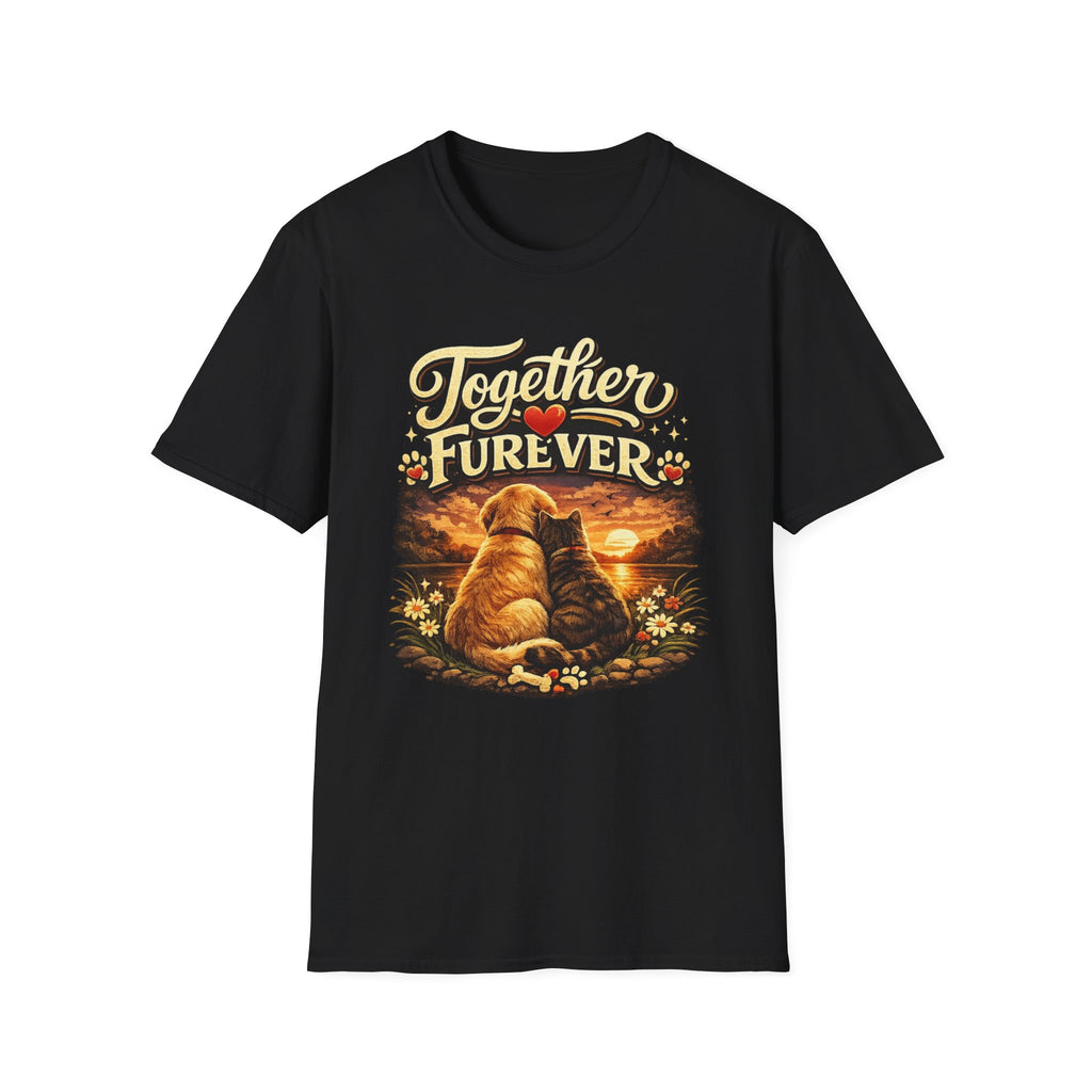 T-Shirt — "Together Furever" Dog and cat Sunset Graphic Tee