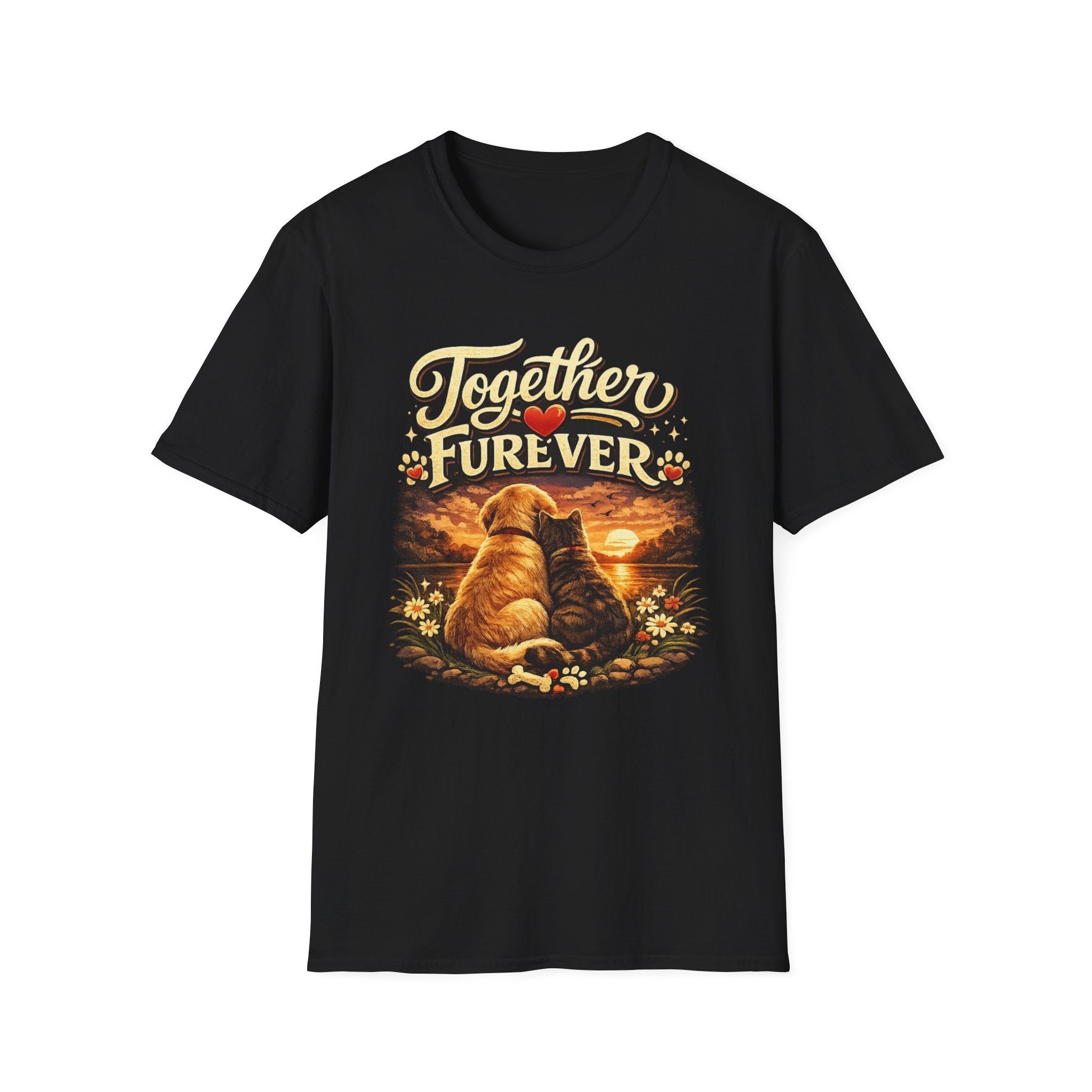 T-Shirt — "Together Furever" Dog and cat Sunset Graphic Tee