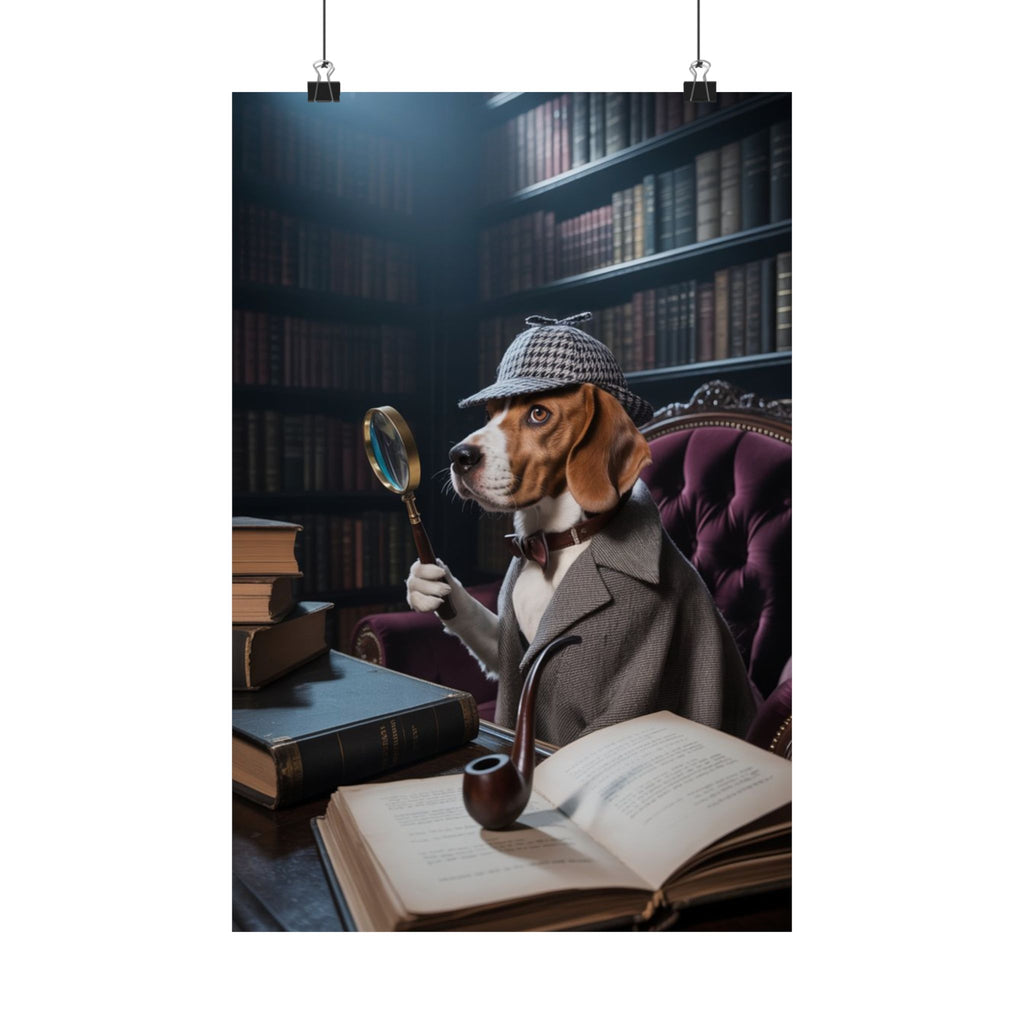 Detective Beagle Matte Poster — Vintage Library Dog Wall Art
