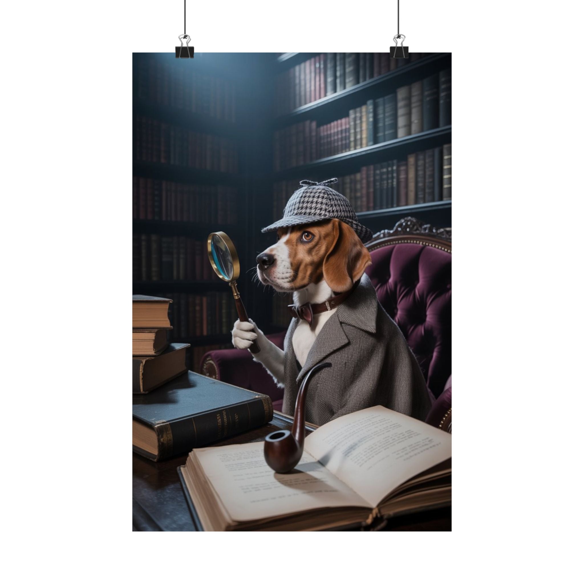 Detective Beagle Matte Poster — Vintage Library Dog Wall Art