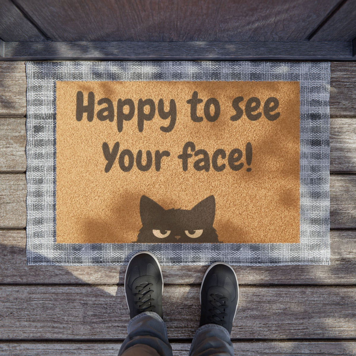 Doormat — "Happy to See Your Face!" Cat Welcome Coir Mat