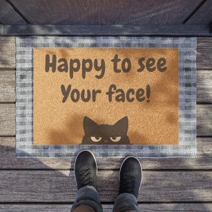 Doormat — "Happy to See Your Face!" Cat Welcome Coir Mat