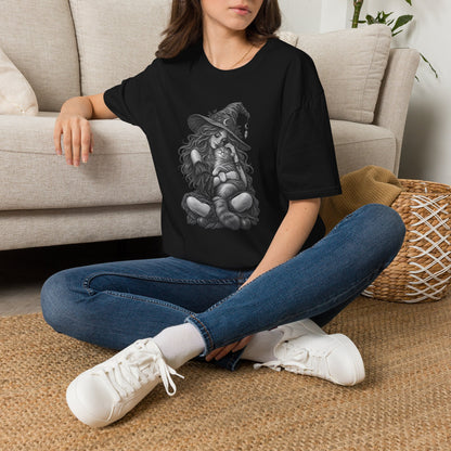 Witch and Cat Graphic T-Shirt — Cozy Gothic Halloween Tee