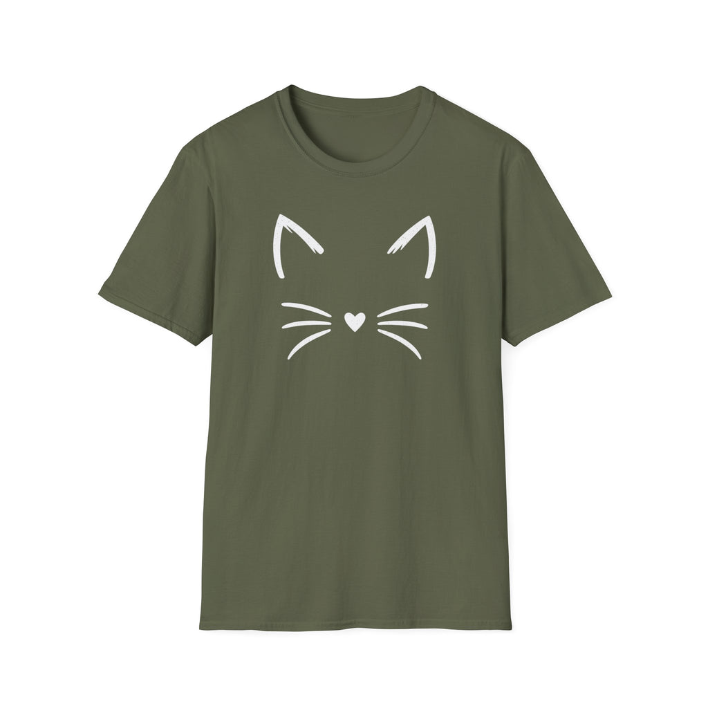 Cat Face Heart Nose T-Shirt — Cute Minimal Graphic Tee for Cat Lovers