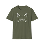 Cat Face Heart Nose T-Shirt — Cute Minimal Graphic Tee for Cat Lovers