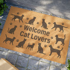 Doormat — "Welcome Cat Lovers" Outdoor Coir Mat with Cat Silhouettes